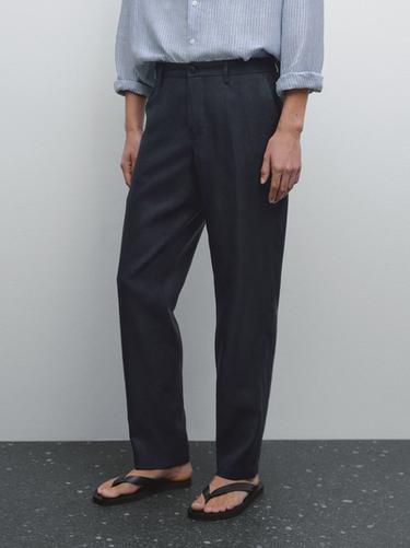 Zara 100% linen regular fit trousers - Navy blue