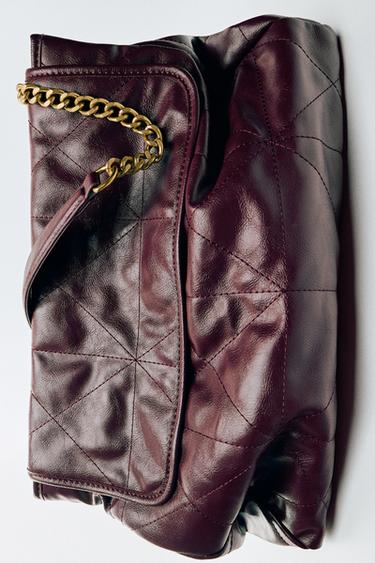 FLAP SHOULDER TOTE BAG - Burgundy Red by Zara