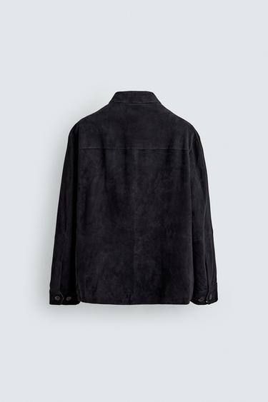 SUEDE LEATHER OVERSHIRT - Navy blue by Zara - Image 7