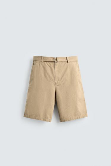 RELAXED FIT BERMUDA SHORTS WITH BELT - Dark beige by Zara