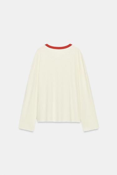 T-SHIRT À COL TUNISIEN RUSTIQUE - Écru de Zara - Image 5