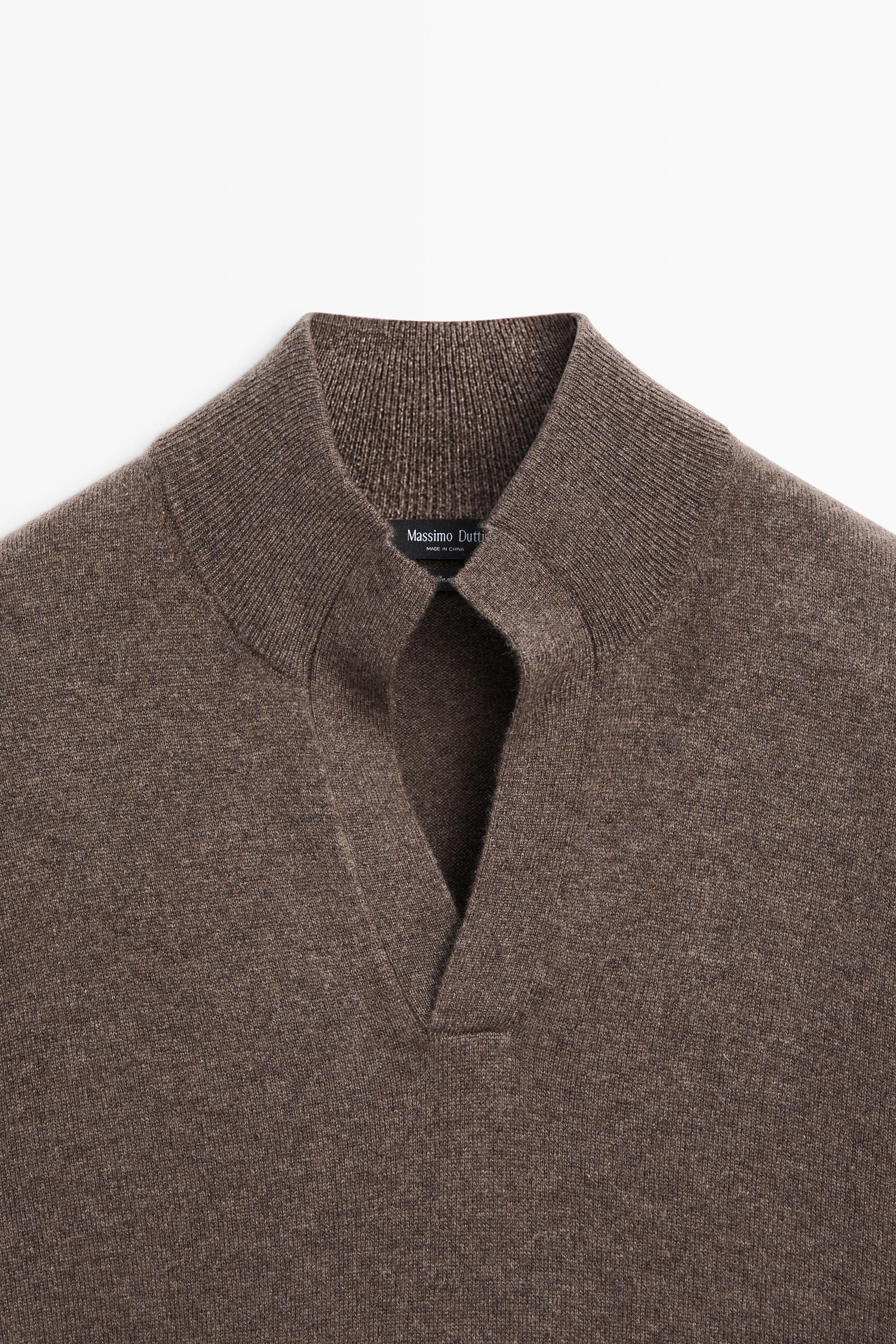 100% cashmere mock neck V-neck sweater