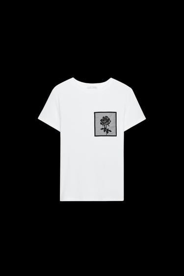 T-SHIRT MIT BLUMENTASCHE - Weiß von Zara - Bild 0