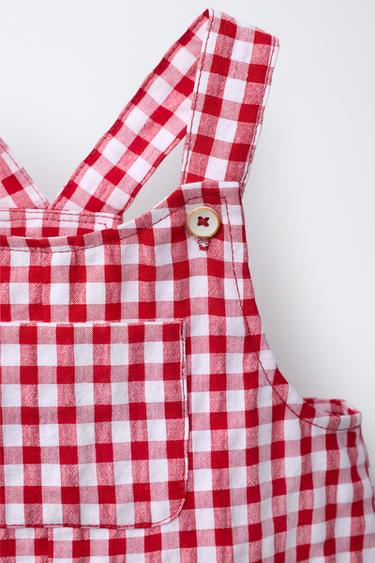 SALOPETTE COURTE À CARREAUX VICHY - Blanc / Rouge de Zara - Image 2