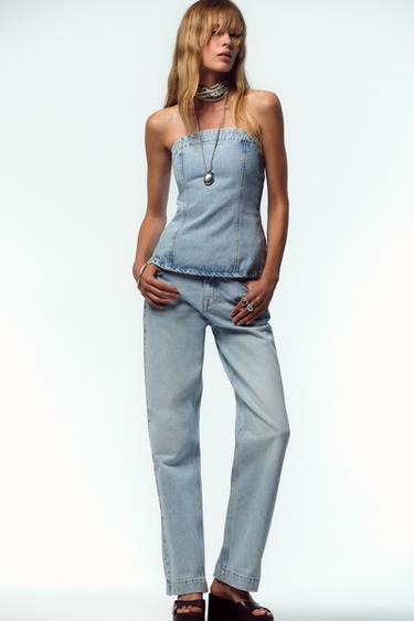 Z1975 DENIM BANDEAU TOP - Light blue by Zara