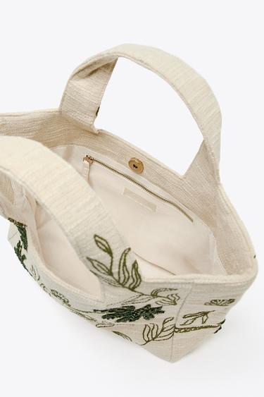 EMBROIDERED FABRIC TOTE BAG - Ecru by Zara - Image 4