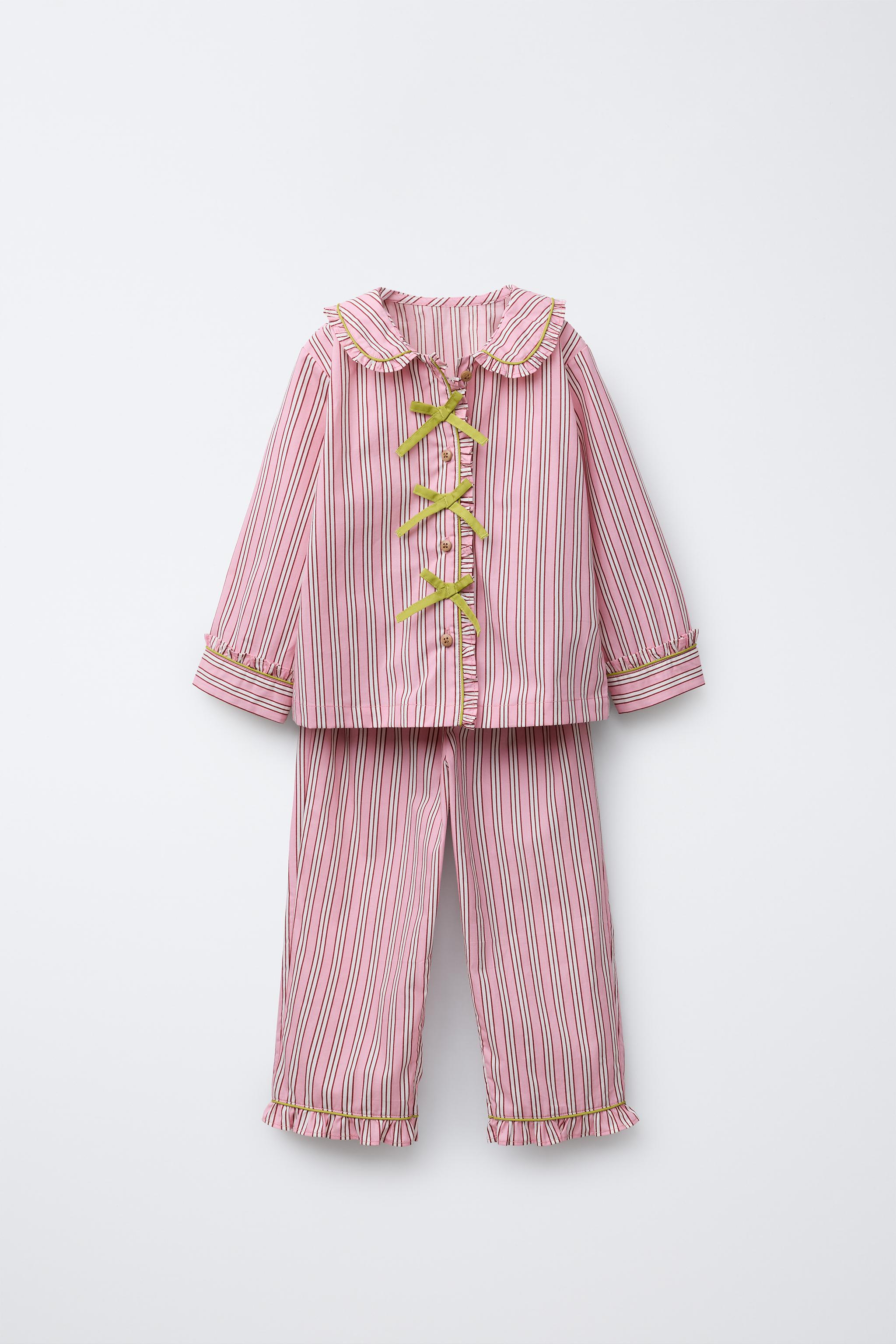 日本未入荷 YSO★ピンクストライプ・スカラップ襟パジャマセット 6～14歳/ストライプ柄シャツ＆バミューダパジャマ - ピンク