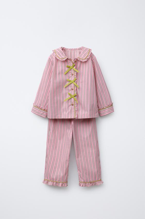 3-6 AÑOS/ PIJAMA CAMISA LAZOS Y PANTALÓN RAYAS - Rosa | ZARA Mexico