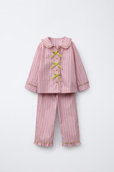 3-6 YEARS/ STRIPED SHIRT AND TROUSERS PYJAMAS WITH BOWS - Pink by Zara - Image 0