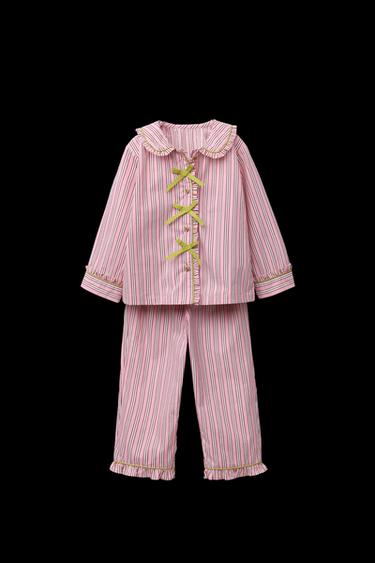 3-6 YEARS/ STRIPED SHIRT AND TROUSERS PYJAMAS WITH BOWS - Pink by Zara - Image 0