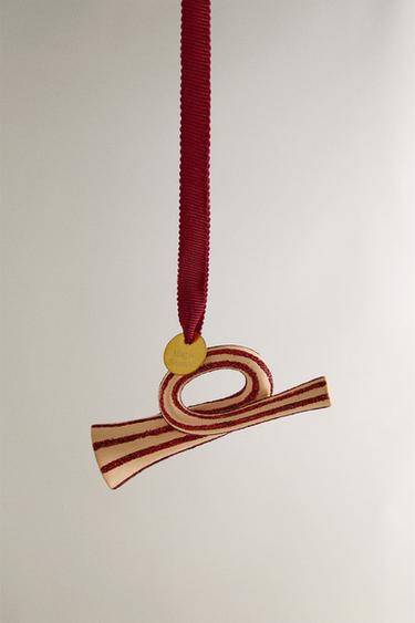 글리터 트럼펫 크리스마스 트리 장식 - Zara 크림 / 레드