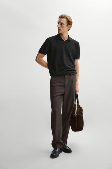 Zara Wool blend short sleeve knit polo - Black - Image 0