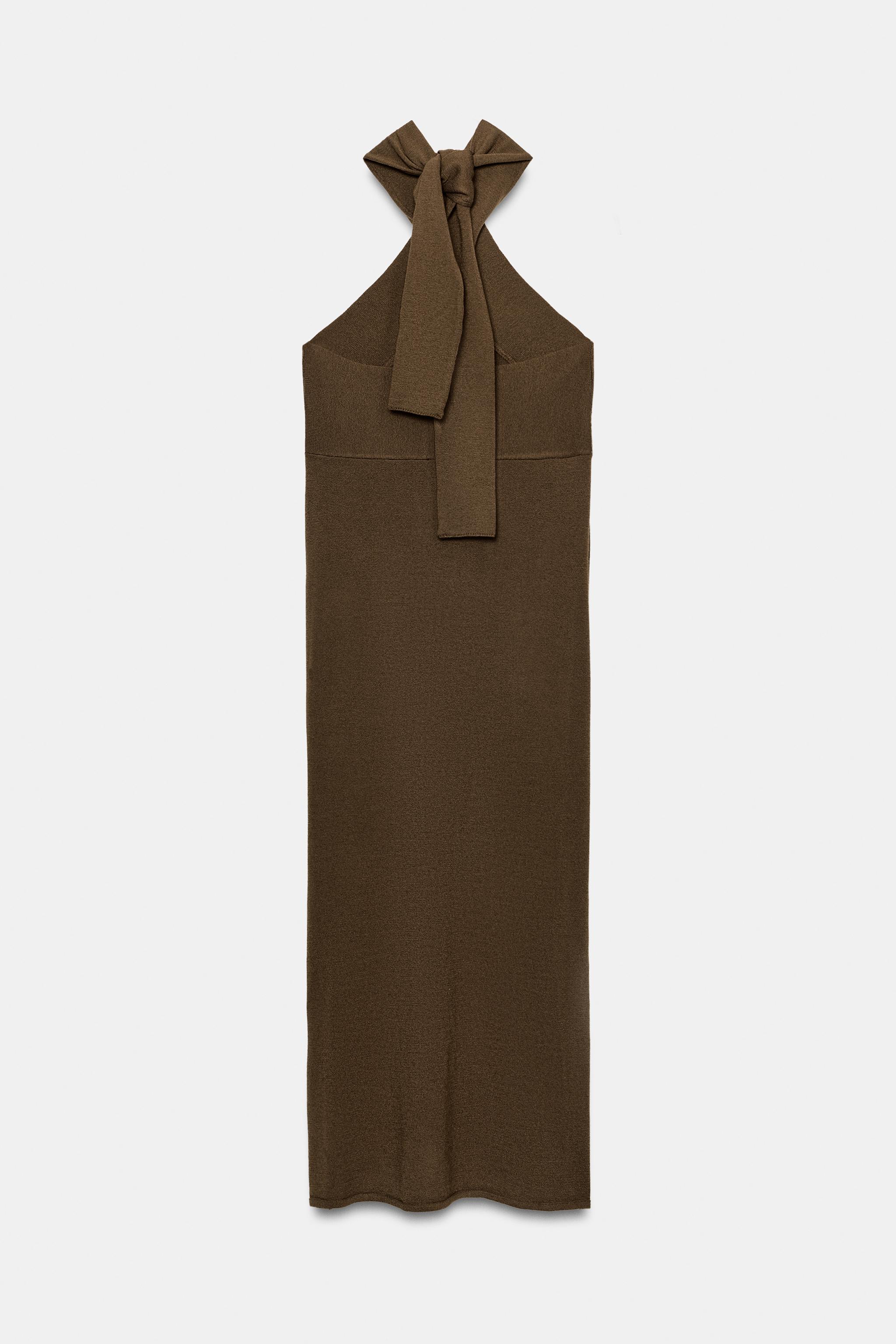 KNIT HALTER MIDI DRESS - Khaki | ZARA United States KNIT HALTER MIDI DRESS - Khaki | ZARA United States
