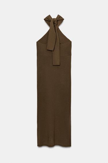 VESTIDO MIDI HALTER PUNTO - Khaki de Zara