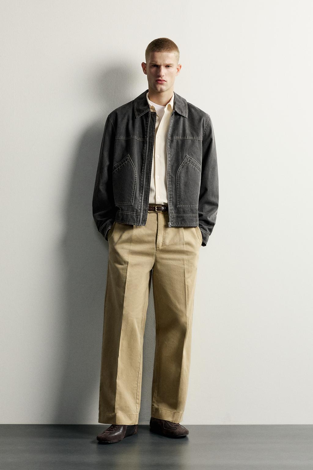 CONTRAST TOPSTITCHING CROPPED FIT JACKET