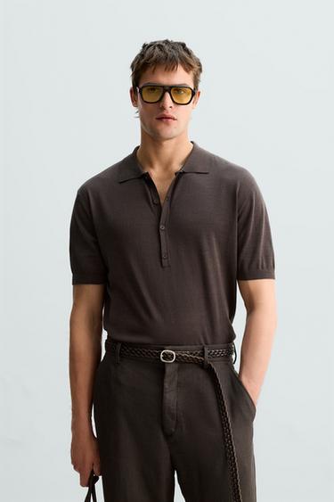 LIMITED EDITION COTTON KNIT POLO SHIRT - Brown by Zara