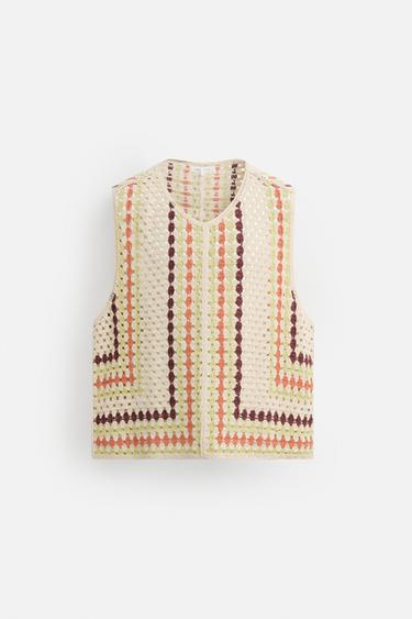 CROCHET TEXTURED WAISTCOAT - Ecru by Zara