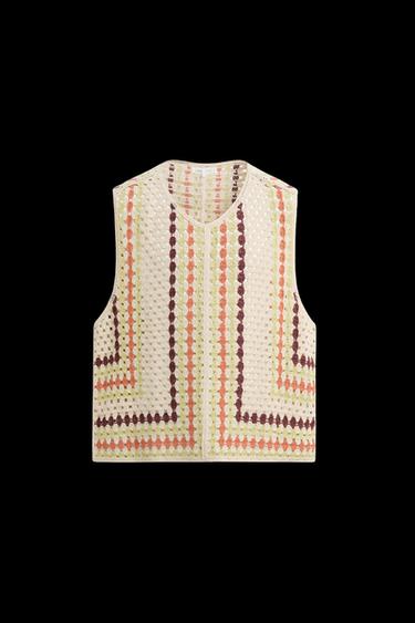 Zara CROCHET TEXTURED VEST - Ecru