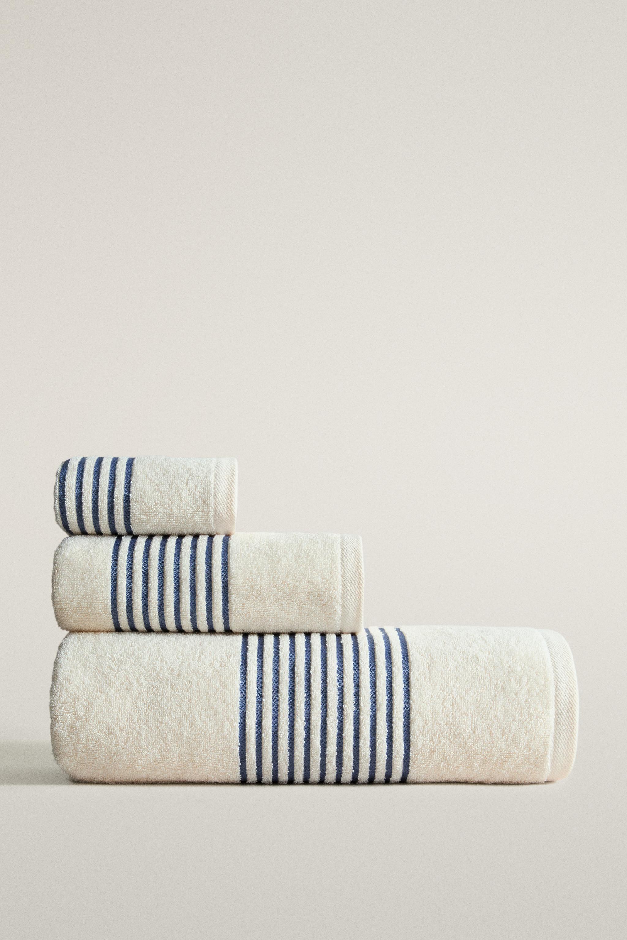SERVIETTE DE BAIN COTON FRISES RAYURES
