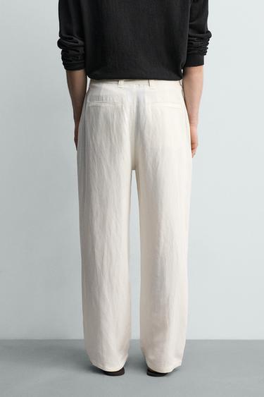 RELAXED FIT VISCOSE-LINEN TROUSERS WITH BELT - Ecru by Zara - Image 2