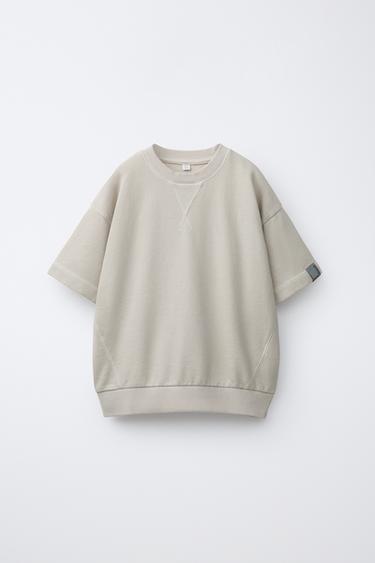 Zara FLEECE LABEL T-SHIRT - Sand