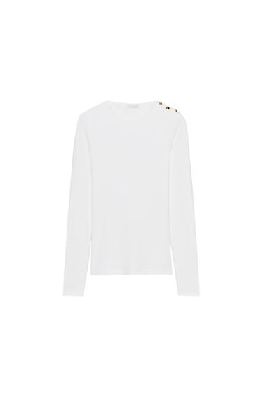 CAMISETA RIB BOTONES - Blanco de Zara