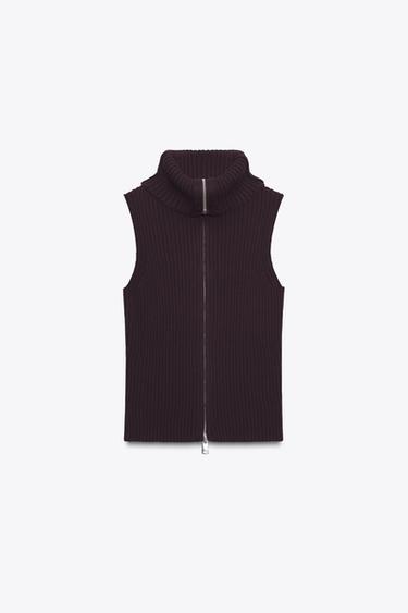 RIBBED KNIT WAISTCOAT TOP - Wine by Zara - Image 4