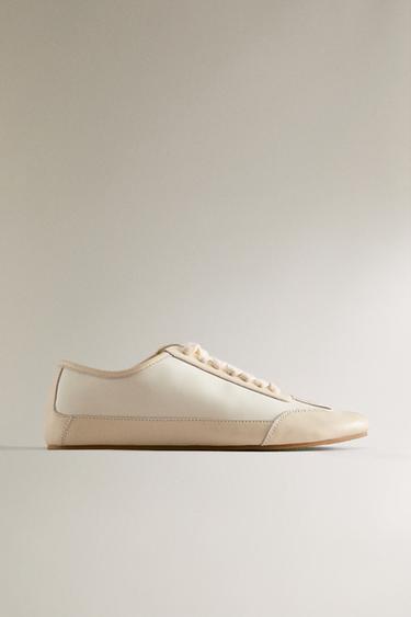LEATHER SNEAKERS - Beige by Zara - Image 0
