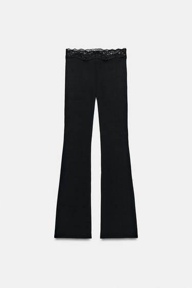 Zara POLYAMIDE LACE FLARE PANTS - Black