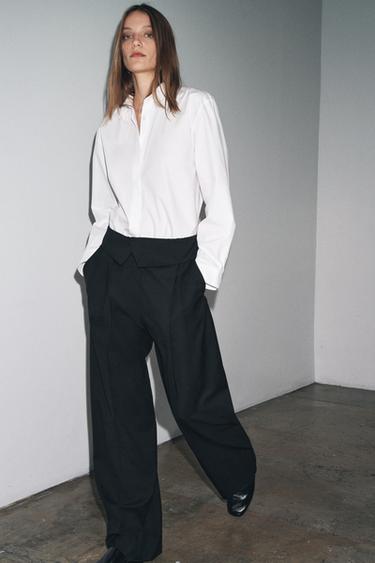 Zara 羊毛翻摺褲頭長褲 ZW COLLECTION - 黑色 - 圖片 0