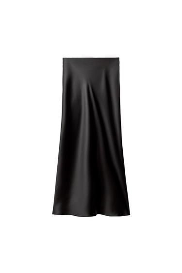 FALDA MIDI SATINADA - Negro de Zara