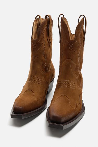 LEATHER COWBOY BOOTS - Brown by Zara - Image 3