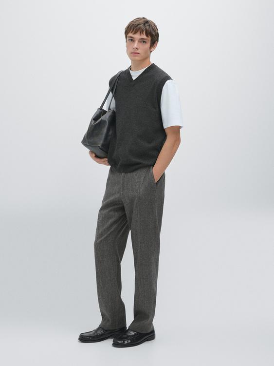 Straight-leg wool blend trousers