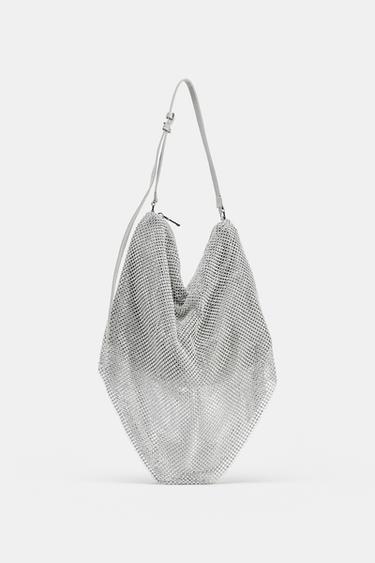 SHINY BEADED BUCKET BAG - Silver by Zara