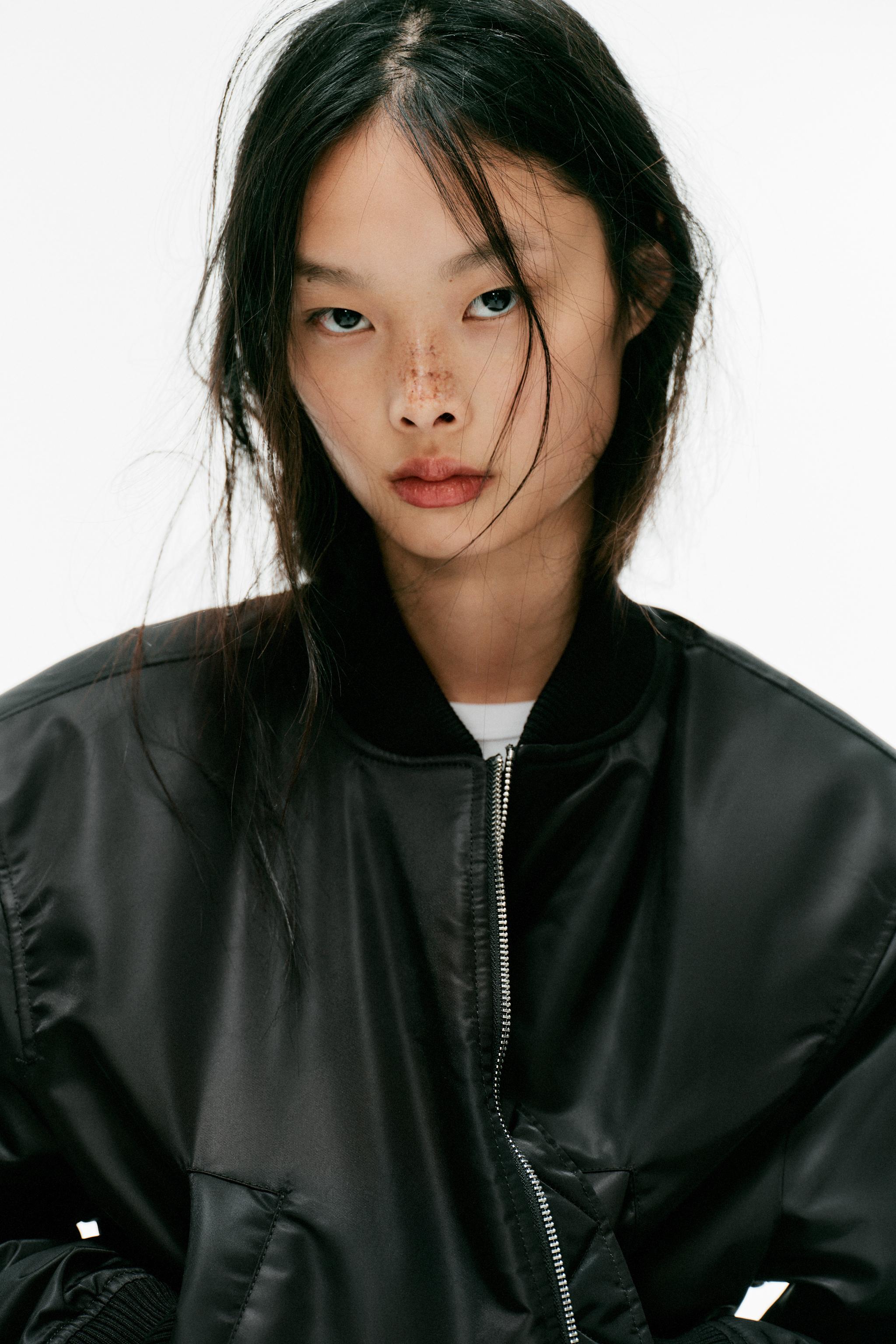 CROPPED BOMBER JACKET WITH SHOULDER PADS