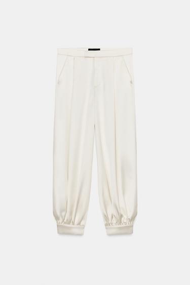 Zara SATIN BALLOON PANTS - Oyster-white