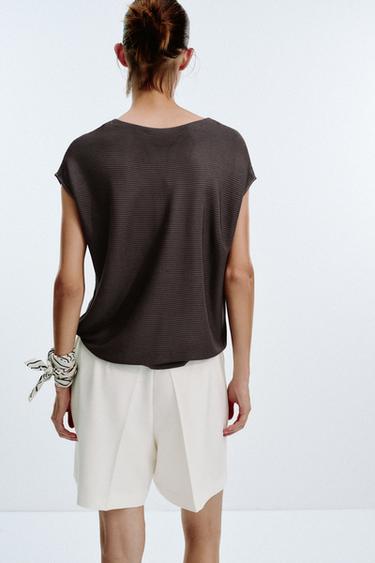 TOP EN MAILLE CÔTELÉE SANS MANCHES - Marron de Zara - Image 3