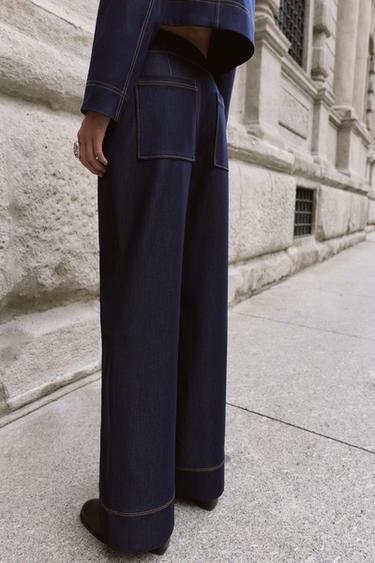 PANTALON BOOTCUT À SURPIQÛRES EN CONTRASTE - Indigo de Zara - Image 3