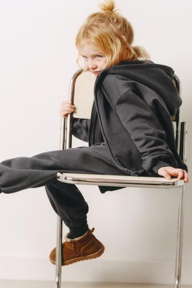 HOODIE WITH ZIP - Dark anthracite by Zara