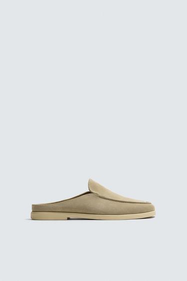 Zara LEATHER OPEN BACK LOAFERS - Beige