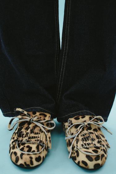 ANIMAL PRINT LEATHER AND SHEEPSKIN LOAFERS - Leopard by Zara