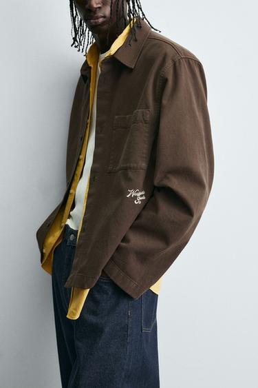 EMBROIDERED TEXTURED OVERSHIRT - Brown by Zara - Image 6