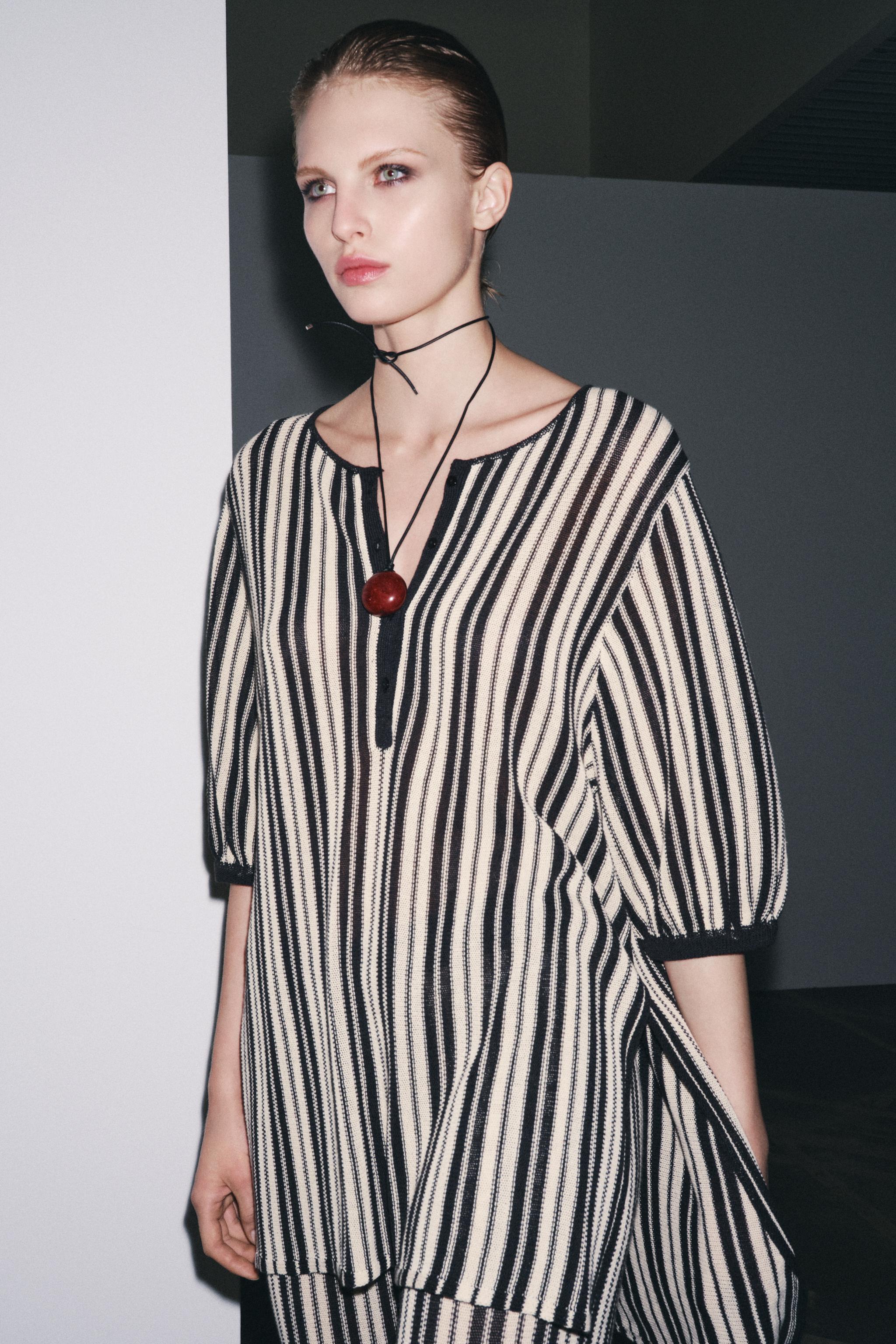 STRIPED KNIT TOP WITH LINEN