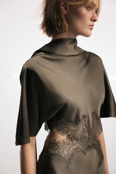 ZW COLLECTION LACE SATIN DRESS - Mink by Zara