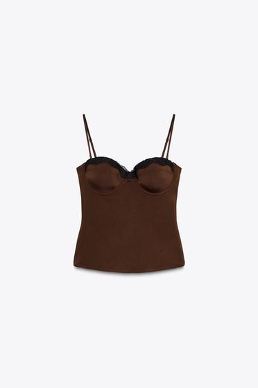 TOP BUSTIER DENTELLE - Marron de Zara - Image 6