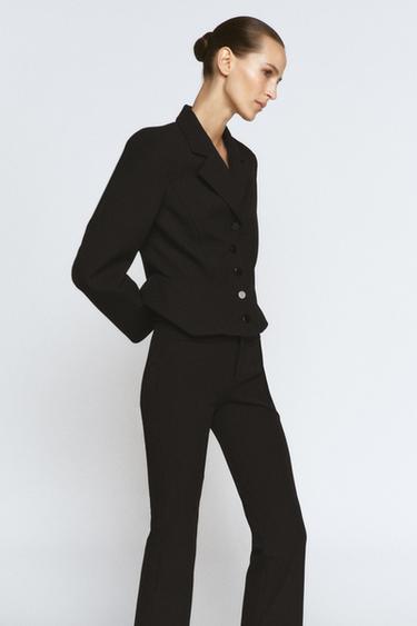 Zara CROPPED TOPSTITCHED BLAZER ZW COLLECTION - Black