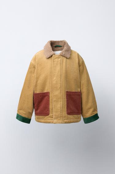 Zara 拼色燈芯絨刷毛內襯外套 - 芥末色