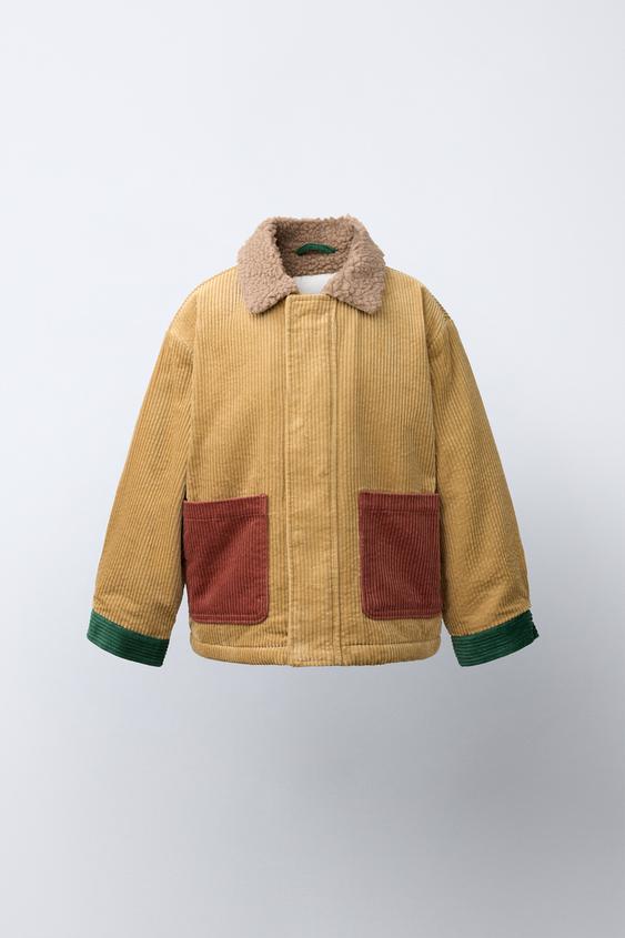 COLORBLOCK CORDUROY JACKET WITH FAUX SHEARLING - Mustard by Zara - Image 0