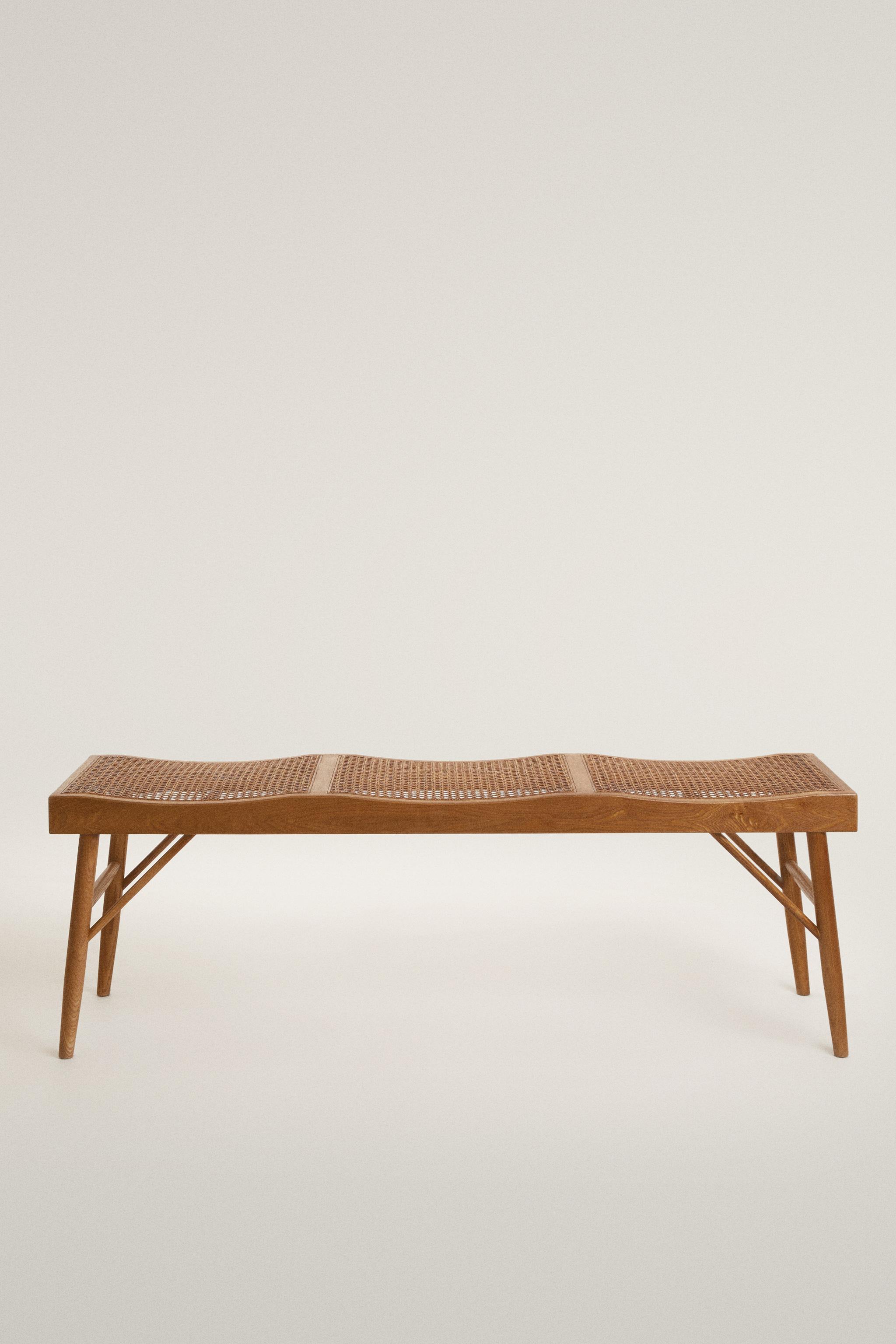 WOOD AND RATTAN BENCH