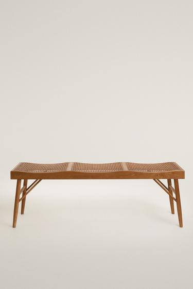 WOOD AND RATTAN BENCH — Brown 2